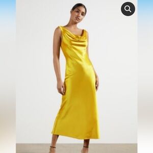 NWT TED BAKER KINSEYY COWL NECK MIDI SLIP DRESS, BRIGHT YELLOW Size 1 (Small)